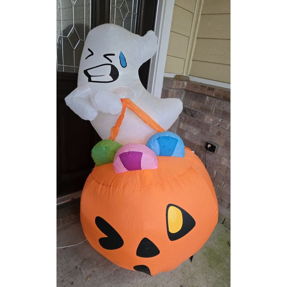 Joiedomi 5FT Halloween Inflatable Cute Ghost Pumpkin Candy Bag LED Yard Decor